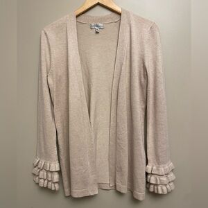 Neiman Marcus Cream Ruffle Sleeve Cardigan Medium